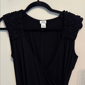 Cache Black Sleeveless Ruffled Shoulder Wrap Dress